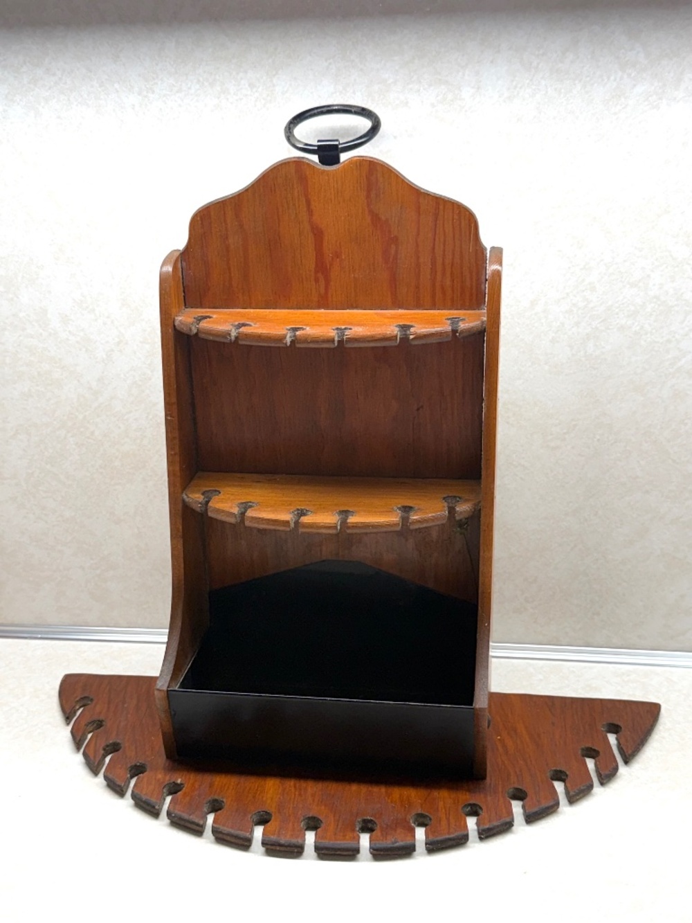 Vintage Wooden Collectible Spoon Rack w Bottom Tray and Metal Box for Trinkets